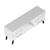 Manhattan Comfort Doyers Mid-Century Modern TV Stand White and Marble Stamp 174AMC208