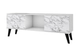 Manhattan Comfort Doyers Mid-Century Modern TV Stand White and Marble Stamp 174AMC208