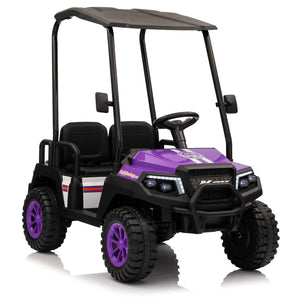 English Elm 24v Kids Electric Ride on Truck Four Seat All Wheel Drive Spring Suspension Sunshade Purple W1578P381255
