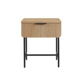 Walker Edison Coastal Oak Side Table with Fluted Doors, Minimalist Design, Metal Base - 18.25