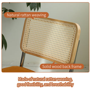 English Elm Dining Chairs Set of 4 Velvet Seat Woven Rattan Back Chrome Cantilever Frame Orange W2105S00005