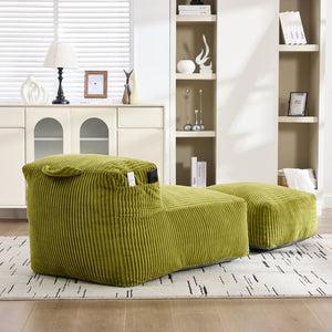 English Elm Big Corduroy Lounger Bean Bag with Ottoman Memory Foam Fill for Living Room Olive W395P435351