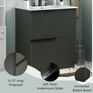 English Elm Christopher Knight Home® - 30" Bathroom Vanity With Elegant Ceramic Sink, Soft-Close Drawers & Fluted Green Design For Modern Spaces N817P295760G