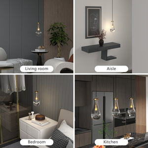 English Elm Modern Raindrop Pendant Lights Brass Rod Chandelier - Handblown Raindrop Glass, Energy-Efficient Glow, Luxury W2312P389963