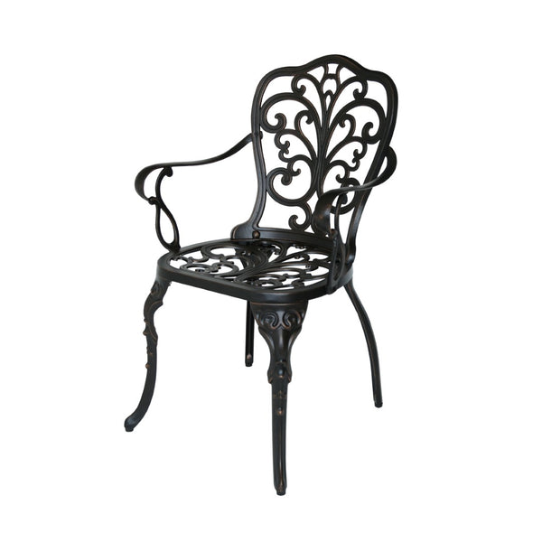 English Elm Vigo Cast Aluminum Outdoor Dining Chairs Ornate Scrollwork Bronze Patio Set of 2 N776P381203C
