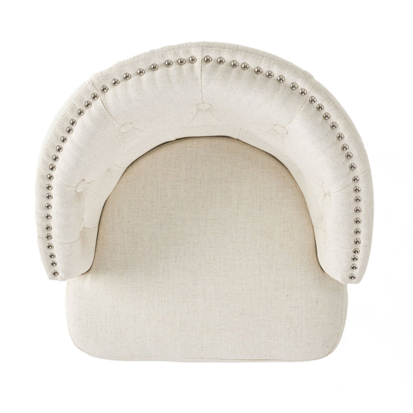 English Elm Christopher Knight Home® - 360 360 Degree Swivel Bar Stool Set of 2 with Nailhead Trim, Tufted Beige Upholstery & Rubberwood Frame N779P326955B