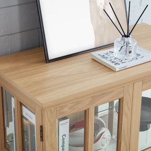 English Elm Led Curio Display Cabinet - Antique Oak Showcase With Adjustable Shelves, Remote & Lattice Doors For Home W2275P231692