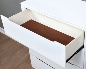 English Elm Mid-Century White Nightstand with Solid Wood Veneer, 2-Drawer Bedside Table, Tapered Round Legs, Recessed Handles B011P218338