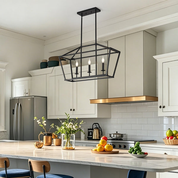 English Elm 3-light Industrial Farmhouse Linear Chandelier Matte Black Metal for Island or Dining W5008P465017