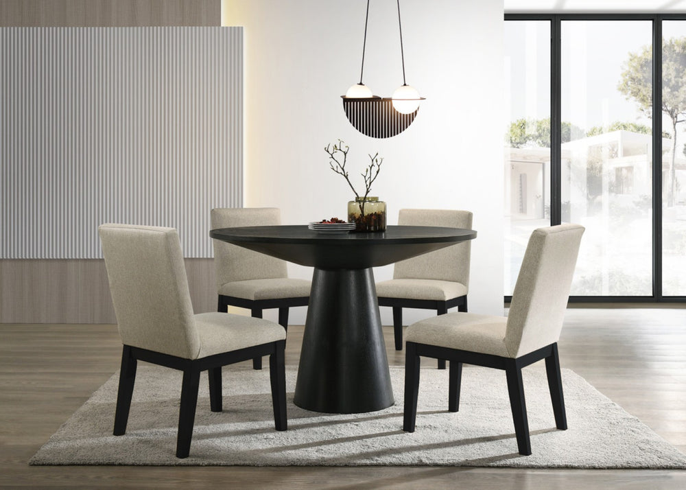 English Elm Jacopo Round Pedestal Dining Set Seats Four in Ebony Black Contemporary Style B2749S00296