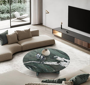 English Elm Green Natural Marble Coffee Table – Elegant 35.4" Sculptural Centerpiece For Modern Living Spaces W1696P314933