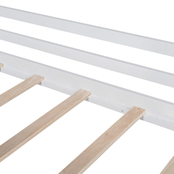 English Elm Twin House Loft Bed with Slide Chalkboard Panel and Led Roofline for Kids White WF324323AAK