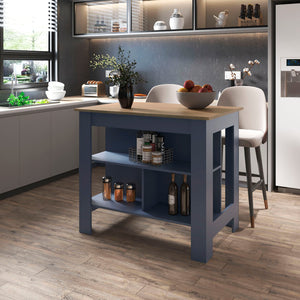 English Elm Kronos Two-Tone Ash and Blue Kitchen Island with Open Shelves, Stylish Storage & Multifunctional Design B062P389914