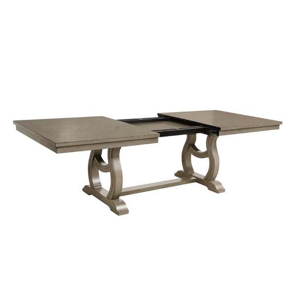 English Elm Classic Oak Veneer Trestle Dining Table Seats Eight with a Self-storing Leaf B011S02336