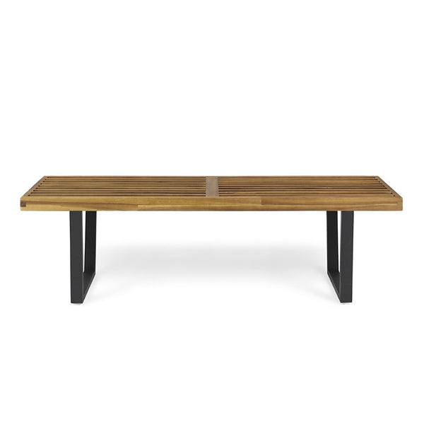 English Elm Metal/solid Acacia Wood Outdoor Bench Gray Wash Finish Iron Legs Patio Seating N768P403945T