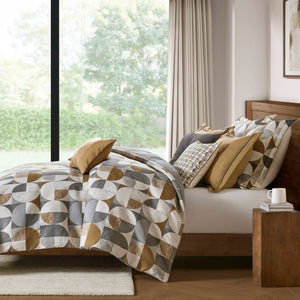 English Elm 8 Queen Jacquard Oversized Duvet Comforter Set with Euro Shams, Decorative Pillows, Plush Polyester fills Gold 23.23 L x 19.68 W x 15.75 H B035P319227