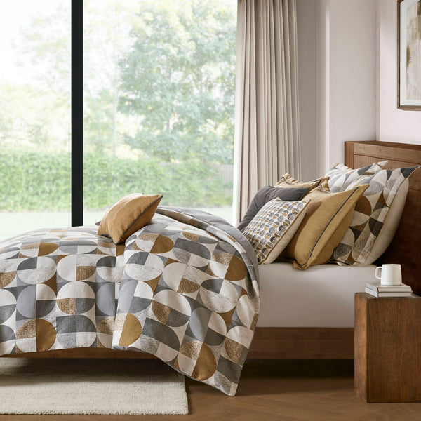 English Elm 8 Queen Jacquard Oversized Duvet Comforter Set with Euro Shams, Decorative Pillows, Plush Polyester fills Gold 23.23 L x 19.68 W x 15.75 H B035P319227