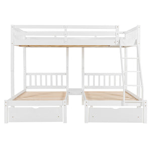 English Elm Full Over Twin Triple Bunk Bed Pine Wood Frame with Storage Drawers and Guardrails LT000343AAK-1