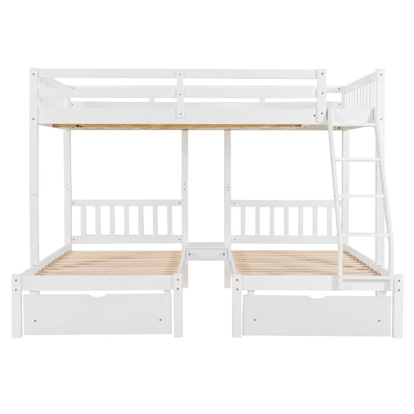 English Elm Full Over Twin Triple Bunk Bed Pine Wood Frame with Storage Drawers and Guardrails LT000343AAK-1
