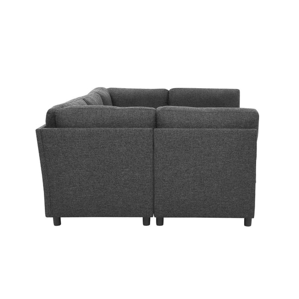 English Elm Modern Foil Fabric Modular Sectional Sofa Reconfigurable Living Room Seating Dark Gray W5568S00049