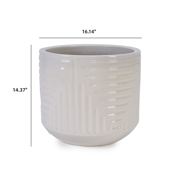 English Elm Ceramic Planter - Hand-Crafted Modern Flowerpot For Indoor & Outdoor Use In Elegant White Finish W3273P326369