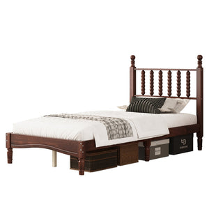 English Elm Twin Rubberwood Platform Bed Gourd Headboard Retro Bohemian Bedroom Slat Base Walnut N733P427029D