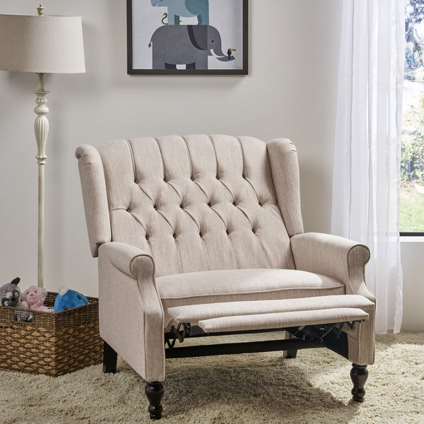 English Elm Christopher Knight Home® - Push Back Recliner Chair with Nailhead Trim and Tufted Wingback, Oversized Pushback Lounge Comfort Beige 64257.00BGE