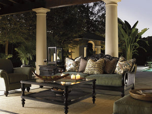 Lexington Tommy Bahama Home Tropic Cocktail Table - Elegant Ribbon Stripe Mahogany Design With Woven Wicker Shelf & Glass Top Kona  537-947