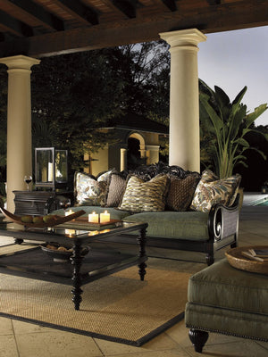 Lexington Tommy Bahama Home Tropic Cocktail Table - Elegant Ribbon Stripe Mahogany Design With Woven Wicker Shelf & Glass Top Kona  537-947