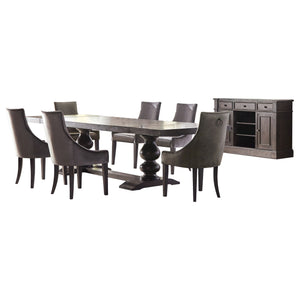 English Elm Vallerie Transitional 8-Piece Dining Set in Antique Noir with Grey Velvet Chairs, Nailhead Trim, Server B062S00887