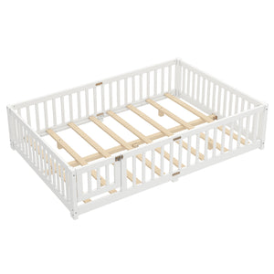 English Elm Queen Kids Floor Bed with Safety Guardrails and Door for Independent Sleep, Pine Frame, 82.7"x62.6" White W1580P338953