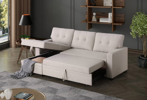 English Elm Convertible Upholstered Sectional Sofa with Pull-out Chaise Sleeper and Storage Beige B2730S00005