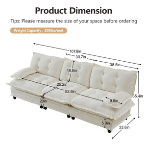 English Elm 107" Modular Cloud Sectional Sofa Deep Seat Chenille Couch for Living Room W714S01677