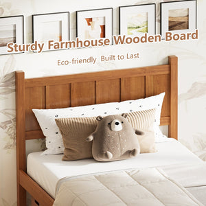 English Elm Twin Platform Bed Vertical Slat Headboard Farmhouse Shaker Wood Grain Finish Bedroom Walnut N733P422478D