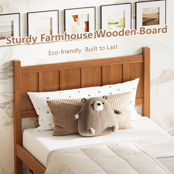 English Elm Twin Platform Bed Vertical Slat Headboard Farmhouse Shaker Wood Grain Finish Bedroom Walnut N733P422478D