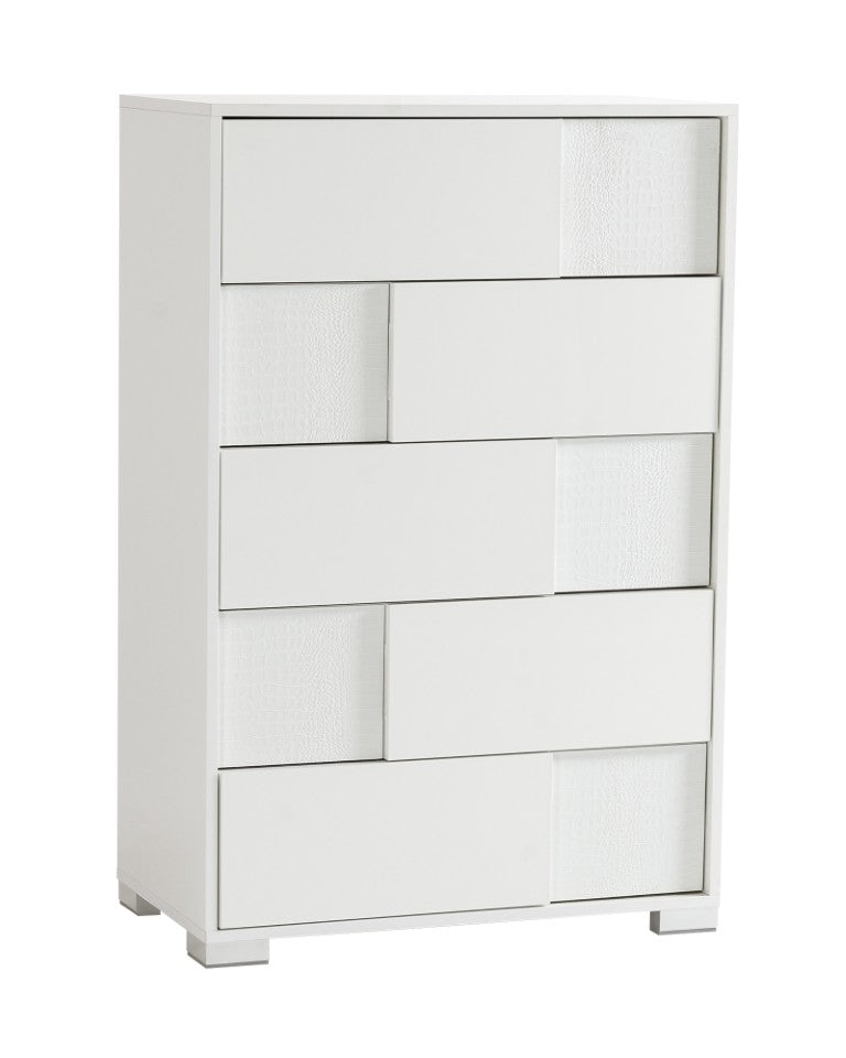VIG Furniture Monza Italian White High-Gloss Chest With Crocodile Texture, 5 Drawers, Metal Legs, 33"W X50"H VGACANCONA-CH-WHT