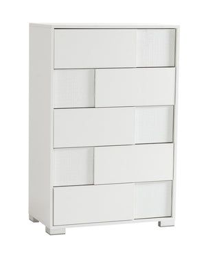 VIG Furniture Monza Italian White High-Gloss Chest With Crocodile Texture, 5 Drawers, Metal Legs, 33"W X50"H VGACANCONA-CH-WHT