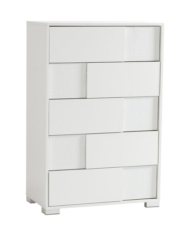 VIG Furniture Monza Italian White High-Gloss Chest With Crocodile Texture, 5 Drawers, Metal Legs, 33"W X50"H VGACANCONA-CH-WHT