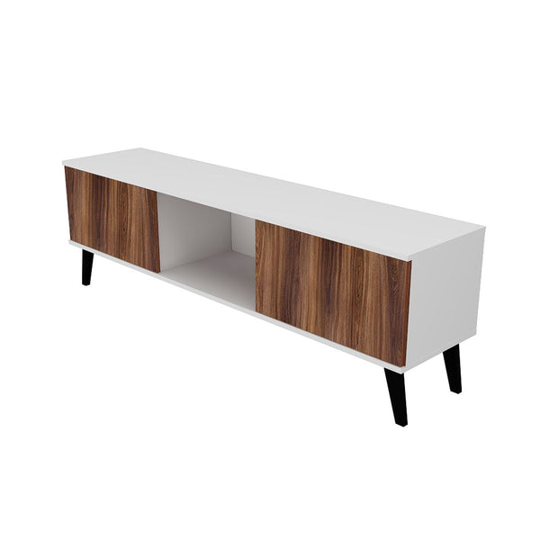 Manhattan Comfort Doyers Mid-Century Modern TV Stand White and Nut Brown 175AMC188