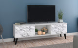 Manhattan Comfort Doyers Mid-Century Modern TV Stand White and Marble Stamp 175AMC208