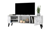 Manhattan Comfort Doyers Mid-Century Modern TV Stand White and Marble Stamp 175AMC208