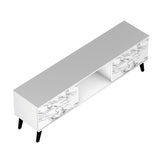 Manhattan Comfort Doyers Mid-Century Modern TV Stand White and Marble Stamp 175AMC208