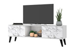 Manhattan Comfort Doyers Mid-Century Modern TV Stand White and Marble Stamp 175AMC208