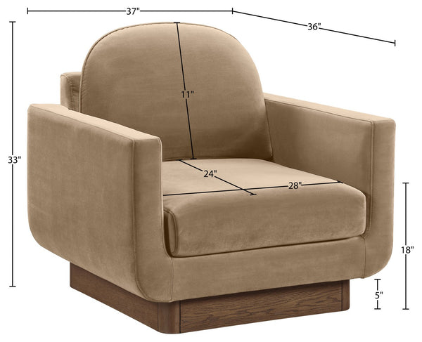Meridian Furniture Diviento Sculptural Velvet Accent Chair with Walnut Base for Modern Living Room Comfort Beige 175Beige-C