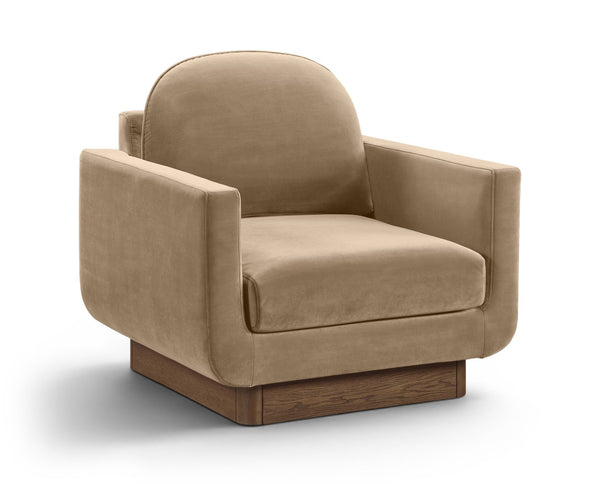 Meridian Furniture Diviento Sculptural Velvet Accent Chair with Walnut Base for Modern Living Room Comfort Beige 175Beige-C