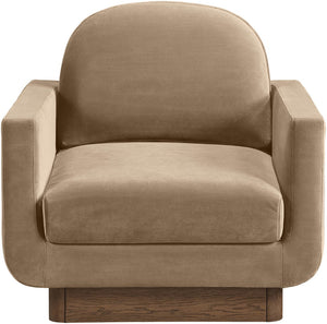 Meridian Furniture Diviento Sculptural Velvet Accent Chair with Walnut Base for Modern Living Room Comfort Beige 175Beige-C