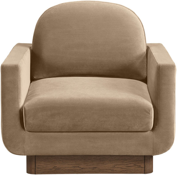 Meridian Furniture Diviento Sculptural Velvet Accent Chair with Walnut Base for Modern Living Room Comfort Beige 175Beige-C