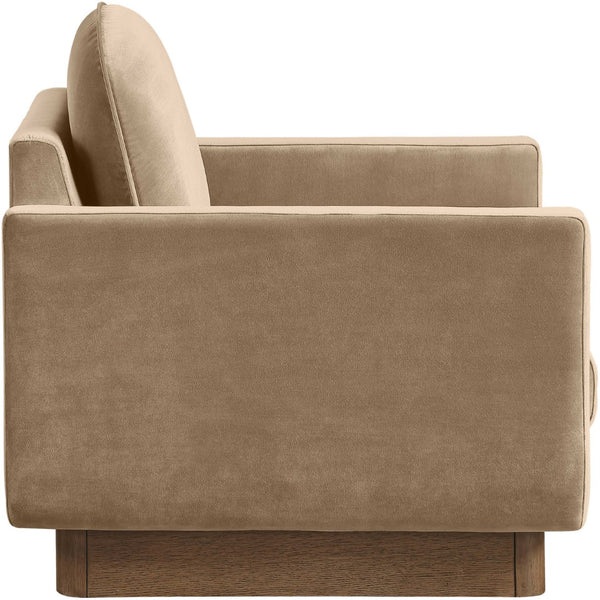 Meridian Furniture Diviento Sculptural Velvet Accent Chair with Walnut Base for Modern Living Room Comfort Beige 175Beige-C