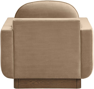Meridian Furniture Diviento Sculptural Velvet Accent Chair with Walnut Base for Modern Living Room Comfort Beige 175Beige-C