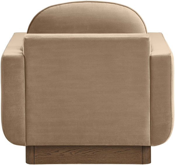 Meridian Furniture Diviento Sculptural Velvet Accent Chair with Walnut Base for Modern Living Room Comfort Beige 175Beige-C